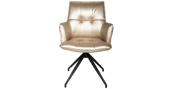 ARMLEHNSTUHL in Eisen Lederlook - Champagner/Schwarz, Design, Textil/Metall (59/89,5/63cm) - Novel