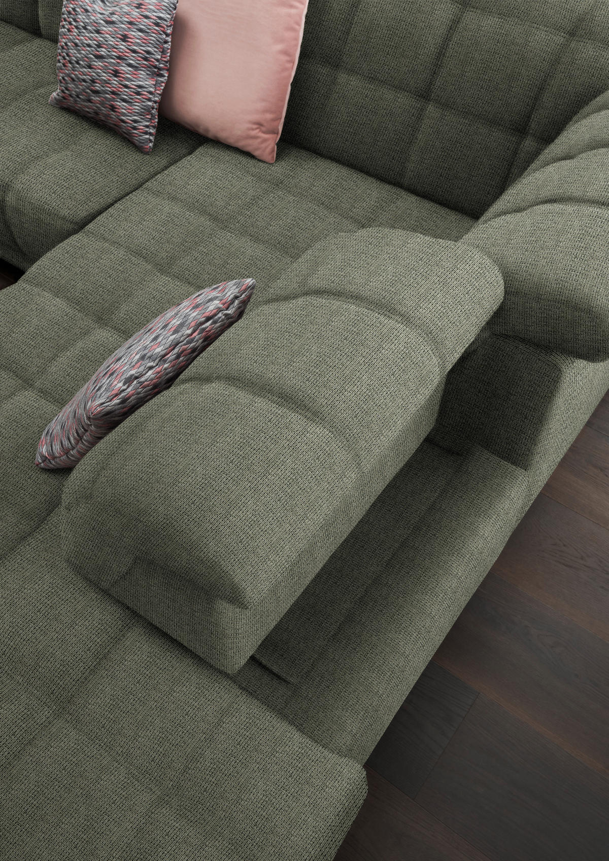 ECKSOFA in Webstoff Grün  302/216 cm  - Schwarz/Grün, Design, Holz/Textil (302/216cm) - Xora
