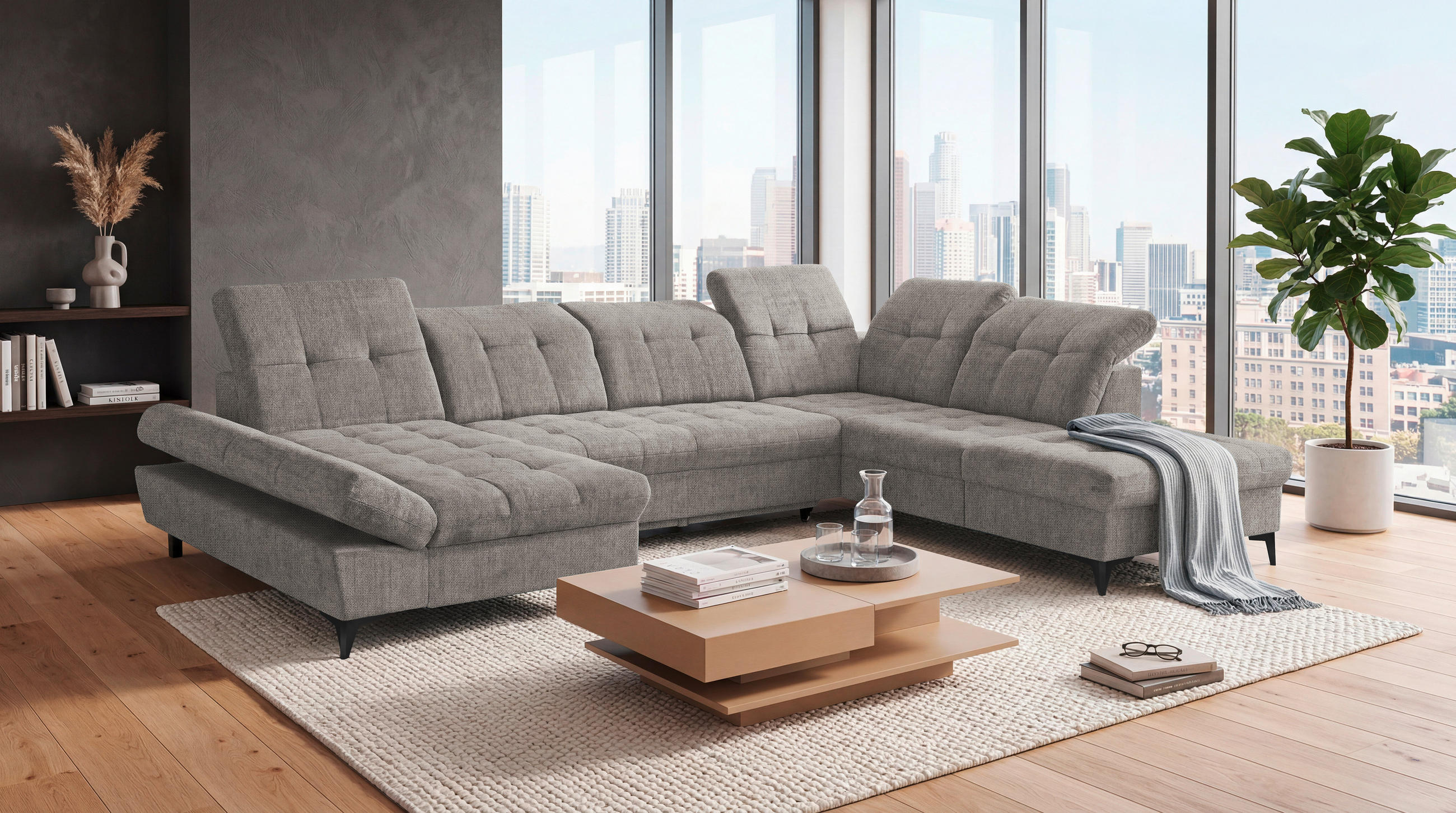 WOHNLANDSCHAFT MERCY Taupe Mikrovelours  - Taupe/Schwarz, MODERN, Kunststoff/Textil (169/348/245cm) - MID.YOU
