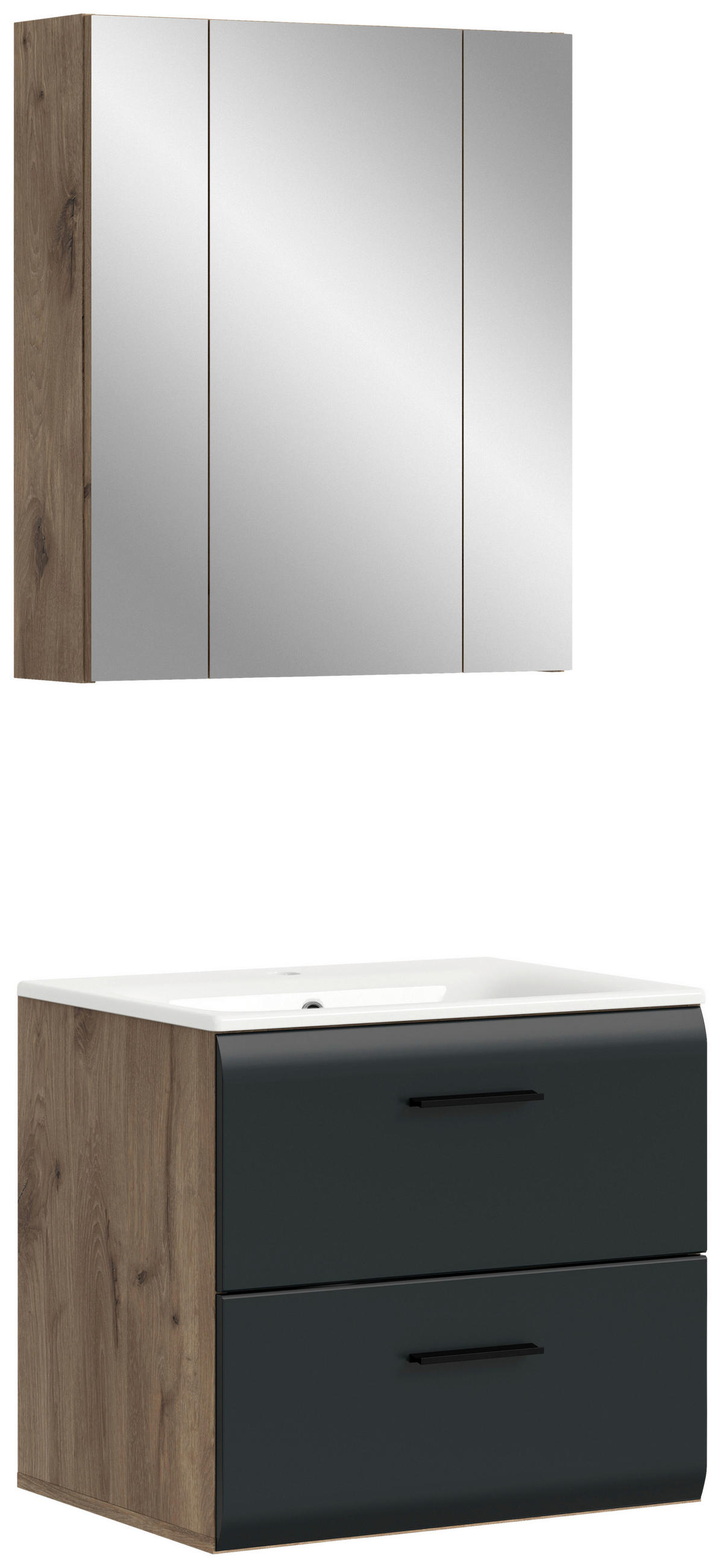 BADEZIMMER 2-teilig  in 60 cm  - Eiche dunkel/Schwarz, Basics, Keramik/Holzwerkstoff (60cm) - MID.YOU