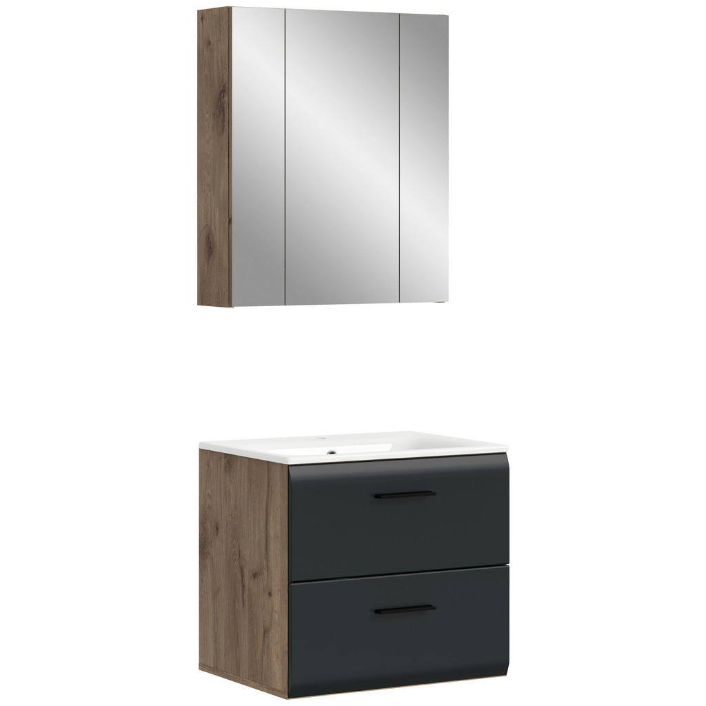 Thumbnail - Mid.you Badezimmer, Schwarz, Eiche dunkel, Kunststoff, 2-teilig, Holzoptik, 6 Fächer, 2 Schublade(n),2 Schublade(n) Schu...