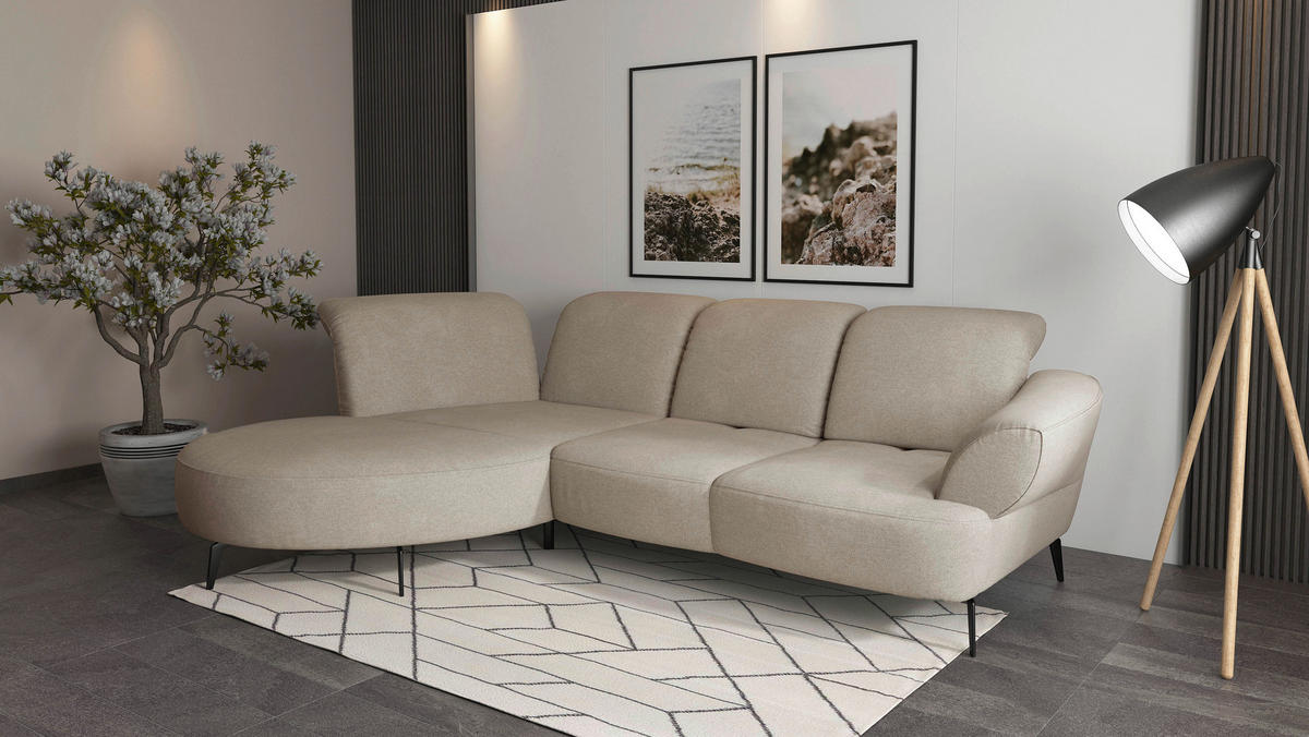 ECKSOFA DANCE E Beige Mikrofaser  - Beige/Schwarz, MODERN, Textil/Metall (208/313cm) - Sit & More