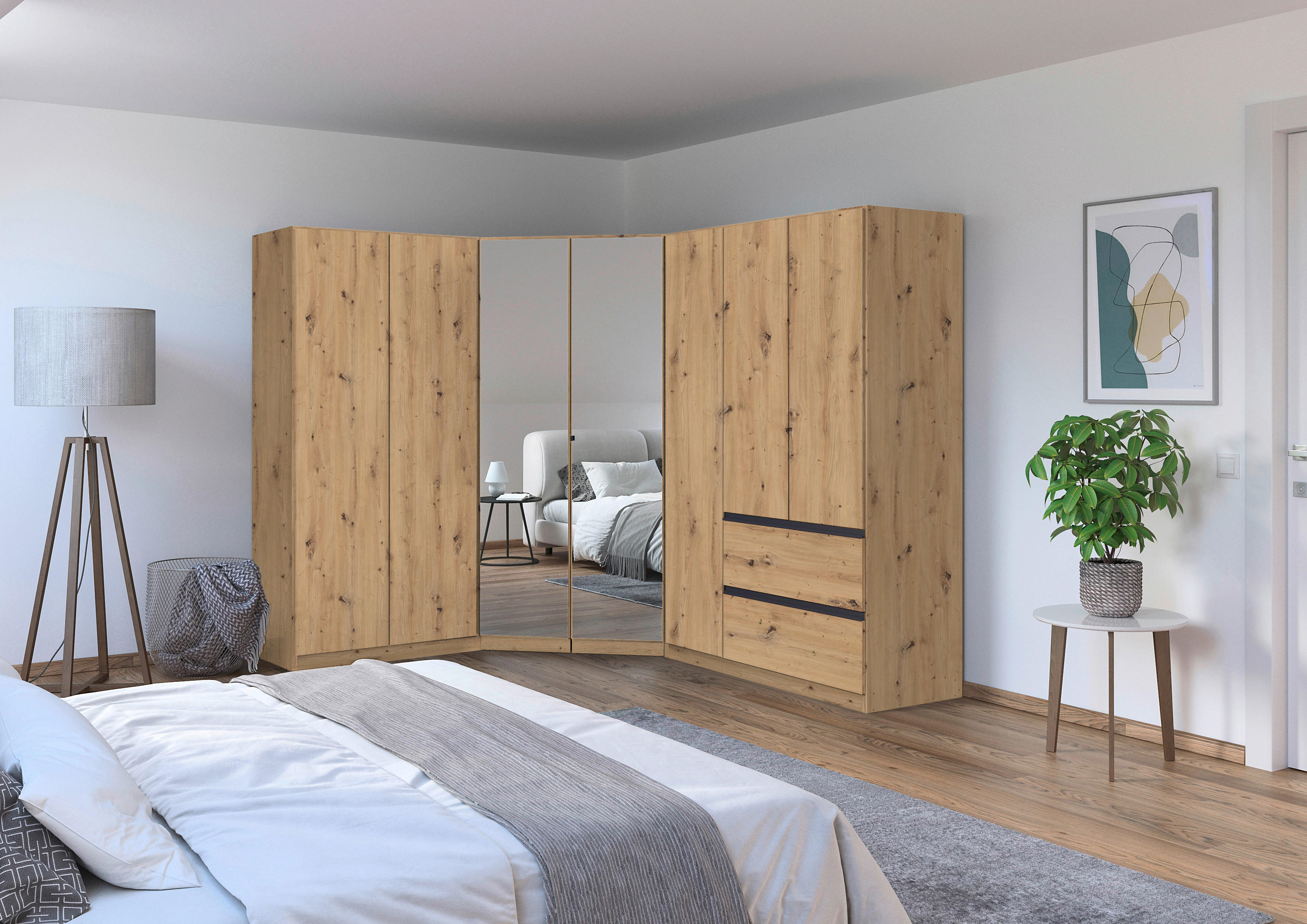 ECKKLEIDERSCHRANK 208/197/253 cm  - Chromfarben/Eiche Artisan, Modern, Holzwerkstoff (208/197/253cm) - Rauch Möbel