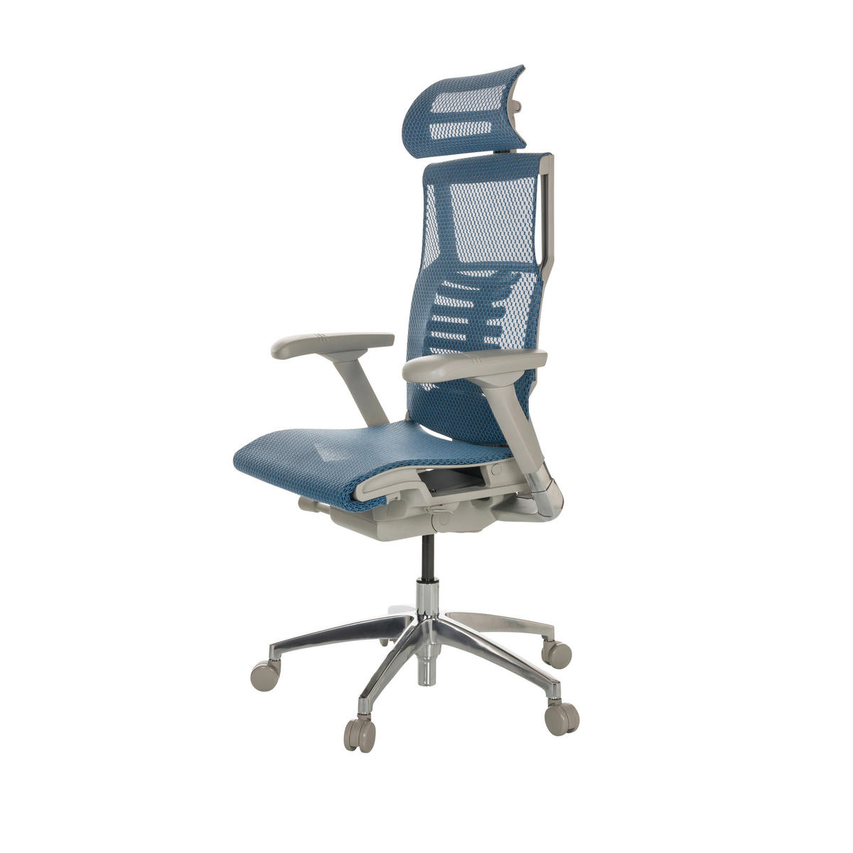 DREHSTUHL Netz Blau  - Blau/Alufarben, Basics, Kunststoff/Textil (67/119-135/60cm) - MID.YOU