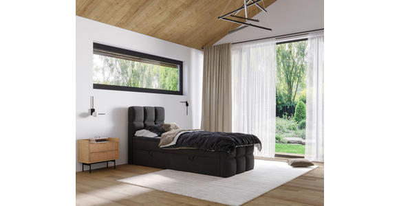 BOXBETT 90/200 cm,  in Schwarz, gepolstertes Kopfteil, Bettkasten, Topper, H3 = fest  - Schwarz, Design, Holzwerkstoff/Kunststoff (90/200cm) - Xora