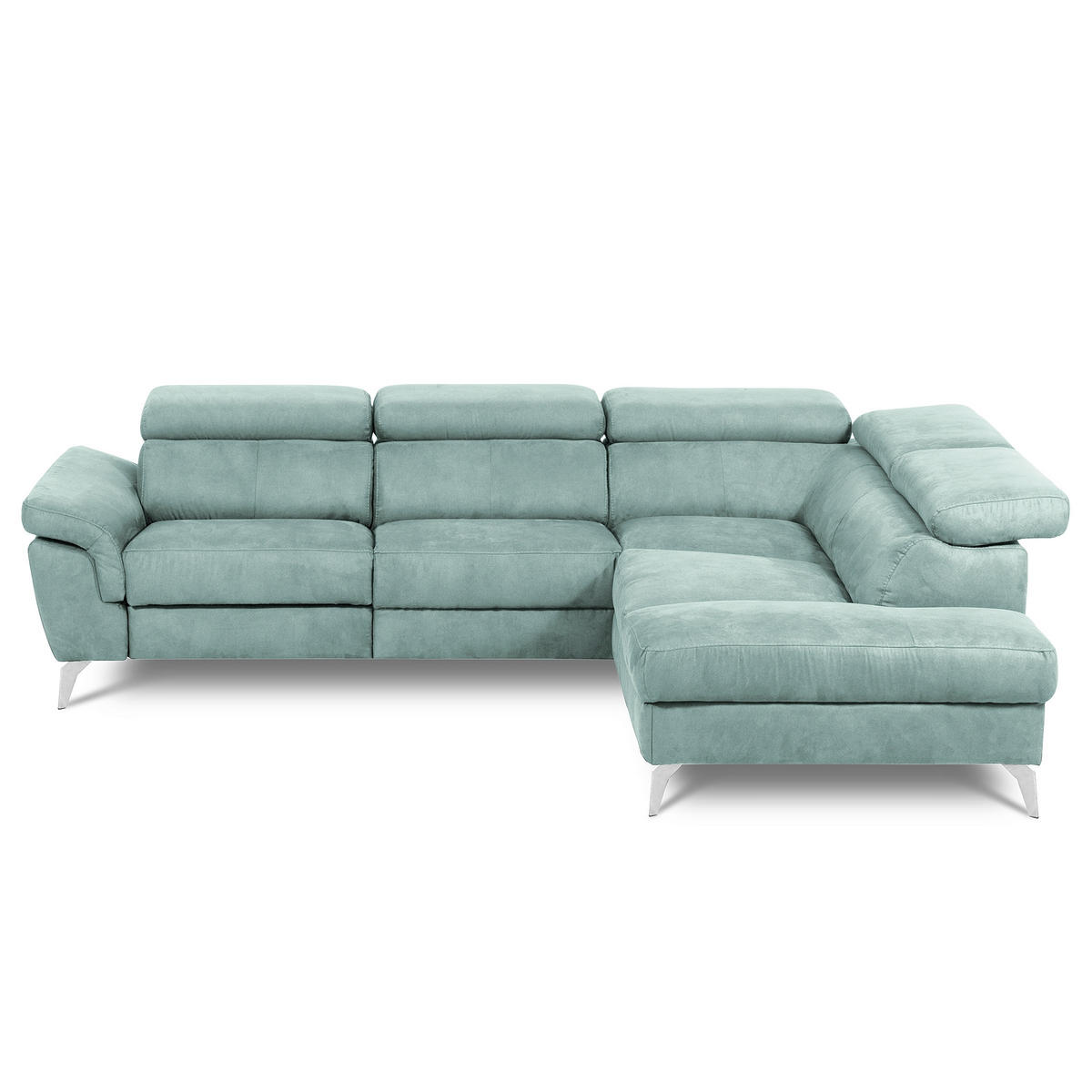 ECKSOFA SONO in Lederlook Hellblau Armteilverstellung, Kopfteilverstellung  265/210 cm  - Chromfarben/Hellblau, Design, Textil/Metall (265/210cm) - Livetastic