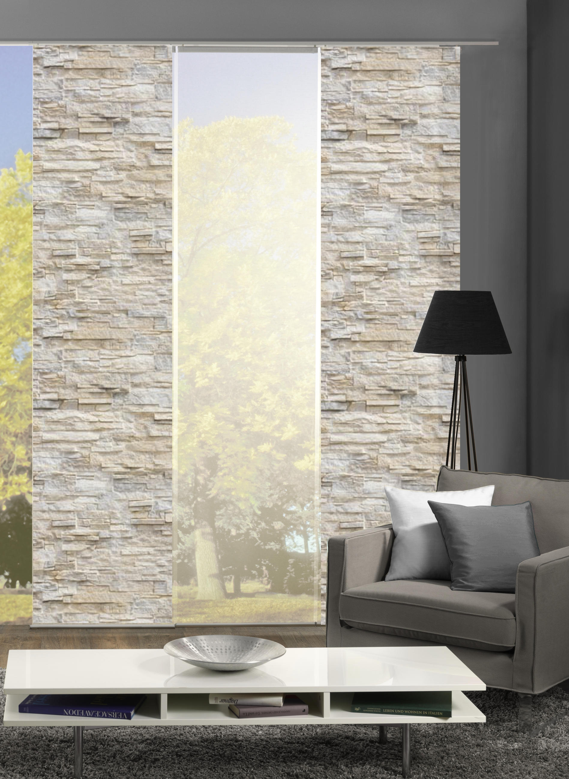 FLÄCHENVORHANG  3 Stück  halbtransparent   60/245 cm  - Naturfarben, Design, Textil (60/245cm)