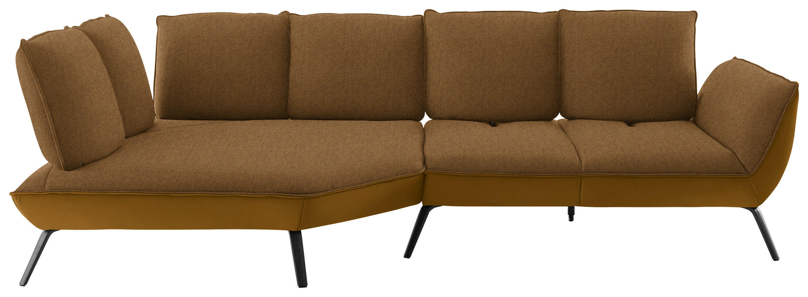 ECKSOFA Goldfarben Flachgewebe Nierenkissen, Rücken echt, Sitztiefenverstellung  - Goldfarben/Schwarz, Design, Textil/Metall (169/320cm) - Moderano