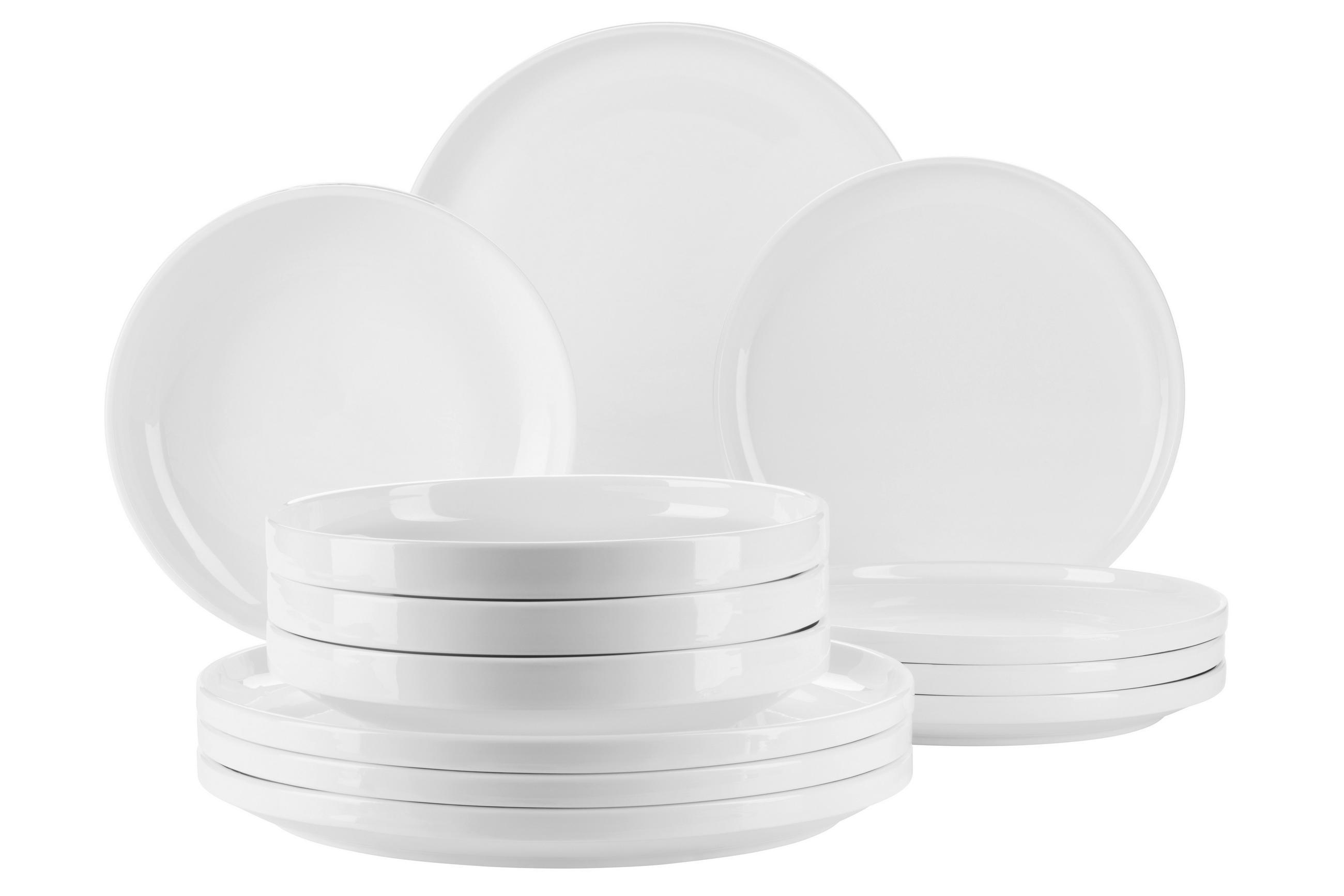 TELLERSET 12-teilig  - Weiß, Basics, Keramik - Mäser