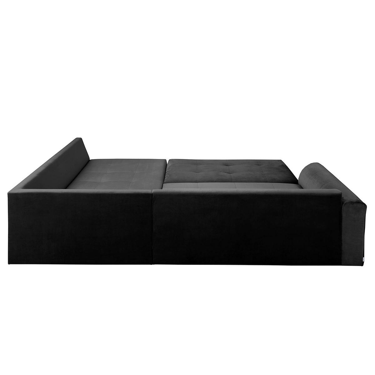 ECKSOFA inkl. Hocker Ariella Schwarz Samt Rückenkissen, Hocker  - Schwarz/Naturfarben, Design, Holz/Textil (231/161cm) - Livetastic