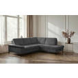 ECKSOFA Anthrazit Velours Bettkasten, Sitzvorzug  - Anthrazit/Schwarz, KONVENTIONELL, Textil/Metall (253/206cm) - Venda