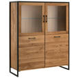 HIGHBOARD Asteiche massiv Schwarz, Wildeiche Einlegeböden  - Wildeiche/Schwarz, Design, Glas/Holz (115/138/39cm) - Linea Natura