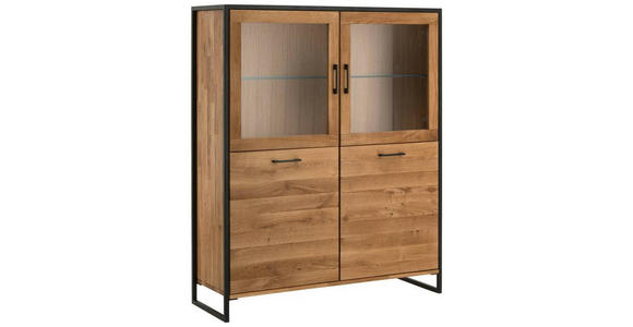 HIGHBOARD Asteiche massiv Schwarz, Wildeiche Einlegeböden  - Wildeiche/Schwarz, Design, Glas/Holz (115/138/39cm) - Linea Natura