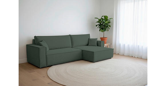 ECKSOFA inkl. Funktionen Dunkelgrün Cord  - Dunkelgrün/Schwarz, Design, Textil (267/141cm) - Xora