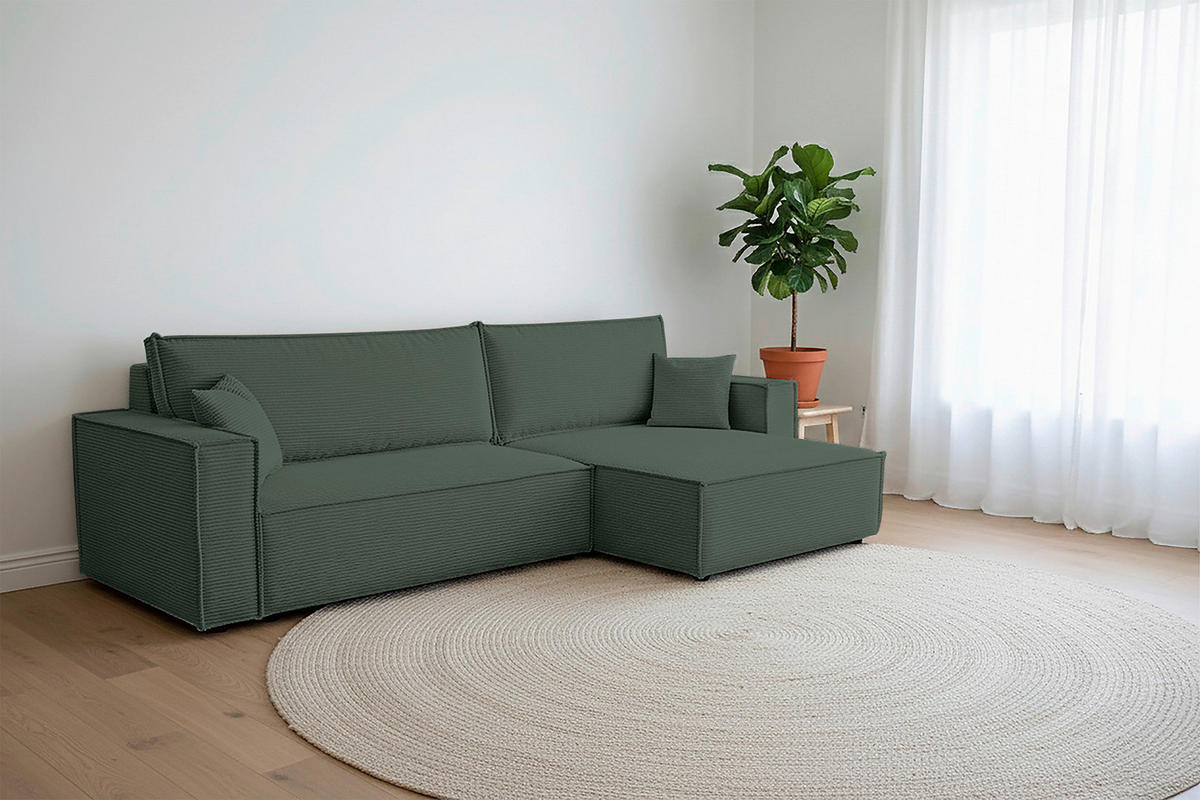 ECKSOFA inkl. Funktionen Dunkelgrün Cord  - Dunkelgrün/Schwarz, Design, Textil (267/141cm) - Xora