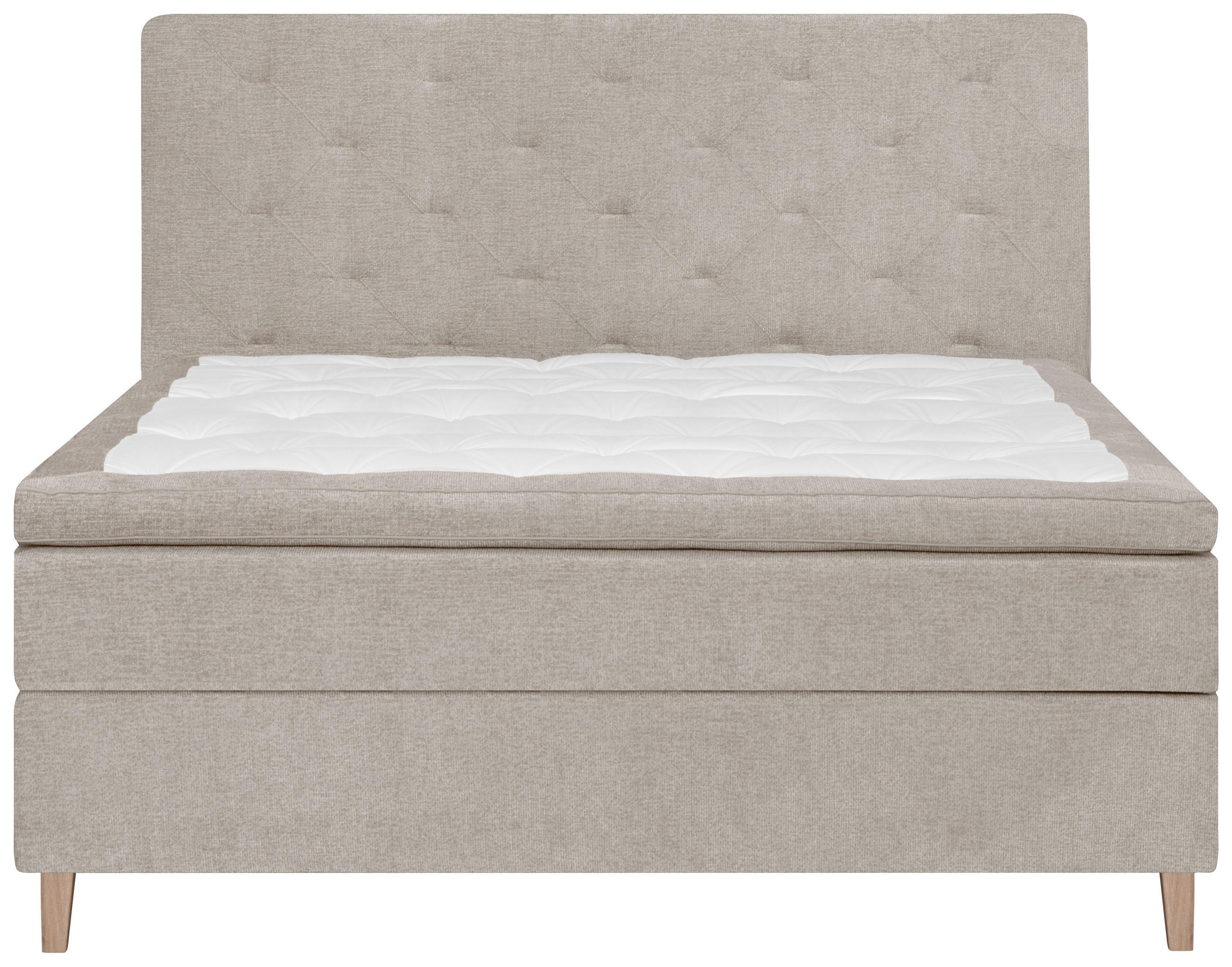 KONTINENTALSÄNG 180/200 cm  i beige  - beige/ekfärgad, Klassisk, trä/textil (180/200cm) - Visionight