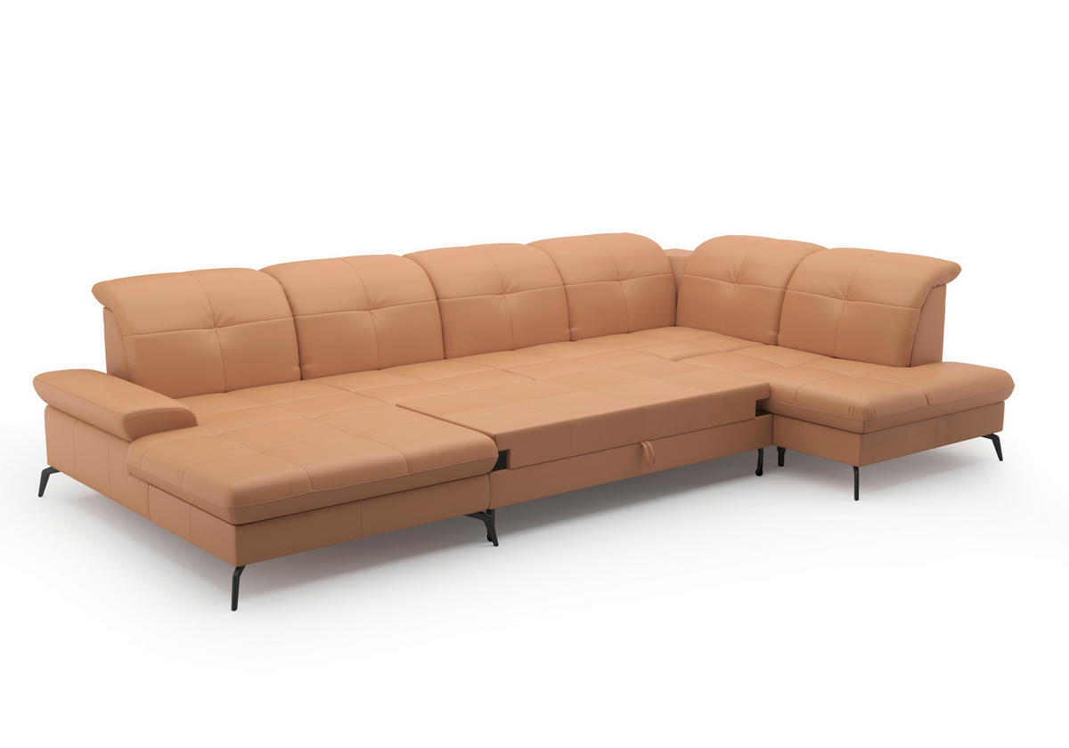 WOHNLANDSCHAFT in Echtleder Cappuccino  - Schwarz/Cappuccino, Konventionell, Leder/Metall (185/357/231cm) - Sit & More