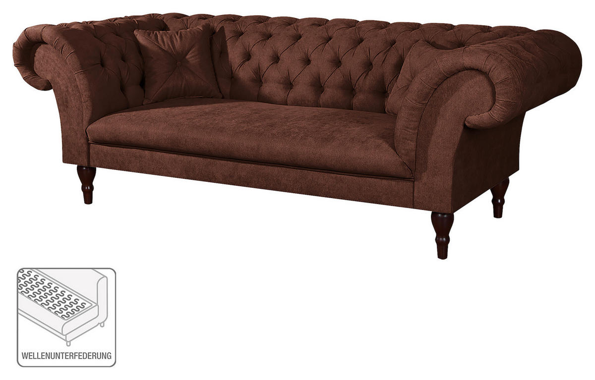 3-SITZER-SOFA Mikrofaser Braun  - Braun/Cappuccino, Design, Holz/Textil (232/79/97cm) - Livetastic