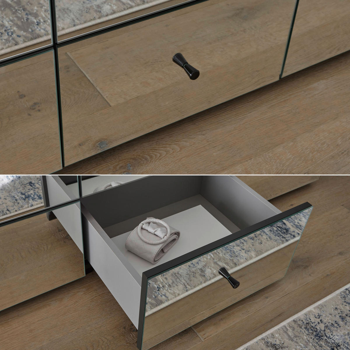 KLEIDERSCHRANK 135/195/55 cm,  in Graphitfarben, 3-türig  - Schwarz/Graphitfarben, KONVENTIONELL, Glas/Holzwerkstoff (135/195/55cm) - Boxxx