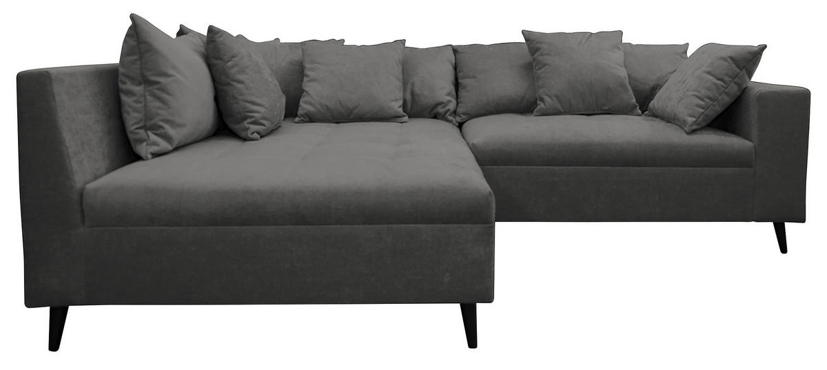 Ecksofa inkl. Hocker in Flachgewebe Grau  - Schwarz/Grau, Design, Holz/Textil (174/247cm) - MID.YOU