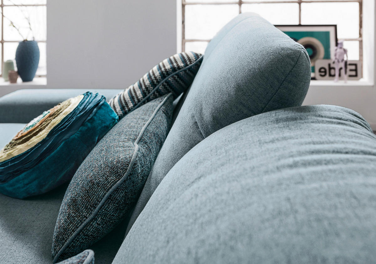 ECKSOFA Hellblau Flachgewebe  - Chromfarben/Hellblau, Design, Textil/Metall (198/276cm) - SetOne by Musterring