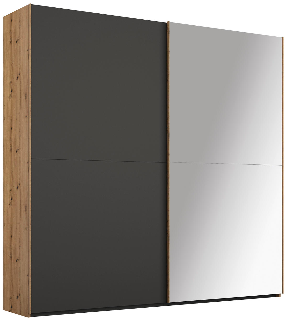 SCHWEBETÜRENSCHRANK 2-türig Graphitfarben, Eiche Artisan  - Graphitfarben/Eiche Artisan, Trend, Glas/Holzwerkstoff (201/223/68cm) - Stylife