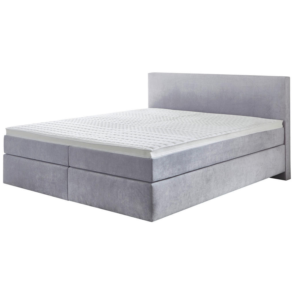 Thumbnail - Hom`in Boxspringbett, Pastellblau, Textil, H2 + H3, Höhe ca. 25 cm, 200x180 cm, Stoffauswahl, Topper durchgehend, Matrat...