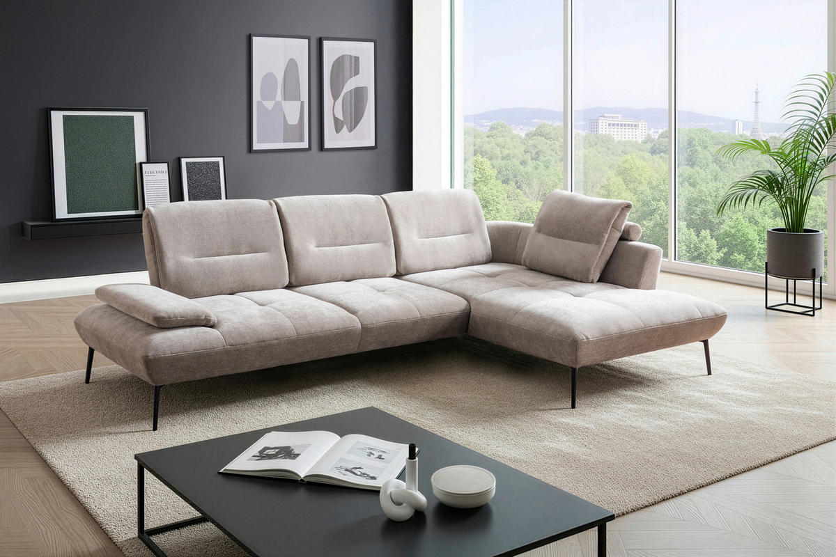 ECKSOFA  in Chenille Taupe  320/190 cm  - Taupe/Schwarz, Design, Textil/Metall (320/190cm) - Moderano