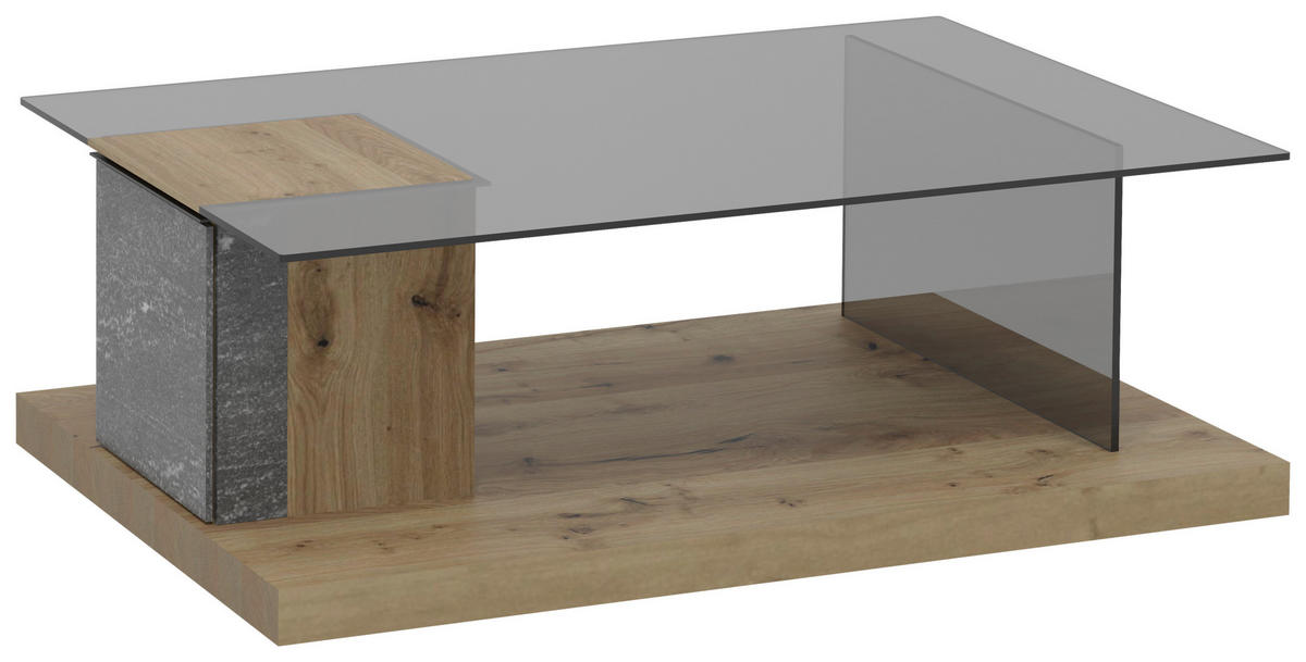 COUCHTISCH Holz, Glas, Stein 120,6/75,6/42,3 cm  - Wildeiche/Graphitfarben, Design, Glas/Holz (120,6/75,6/42,3cm) - Voglauer