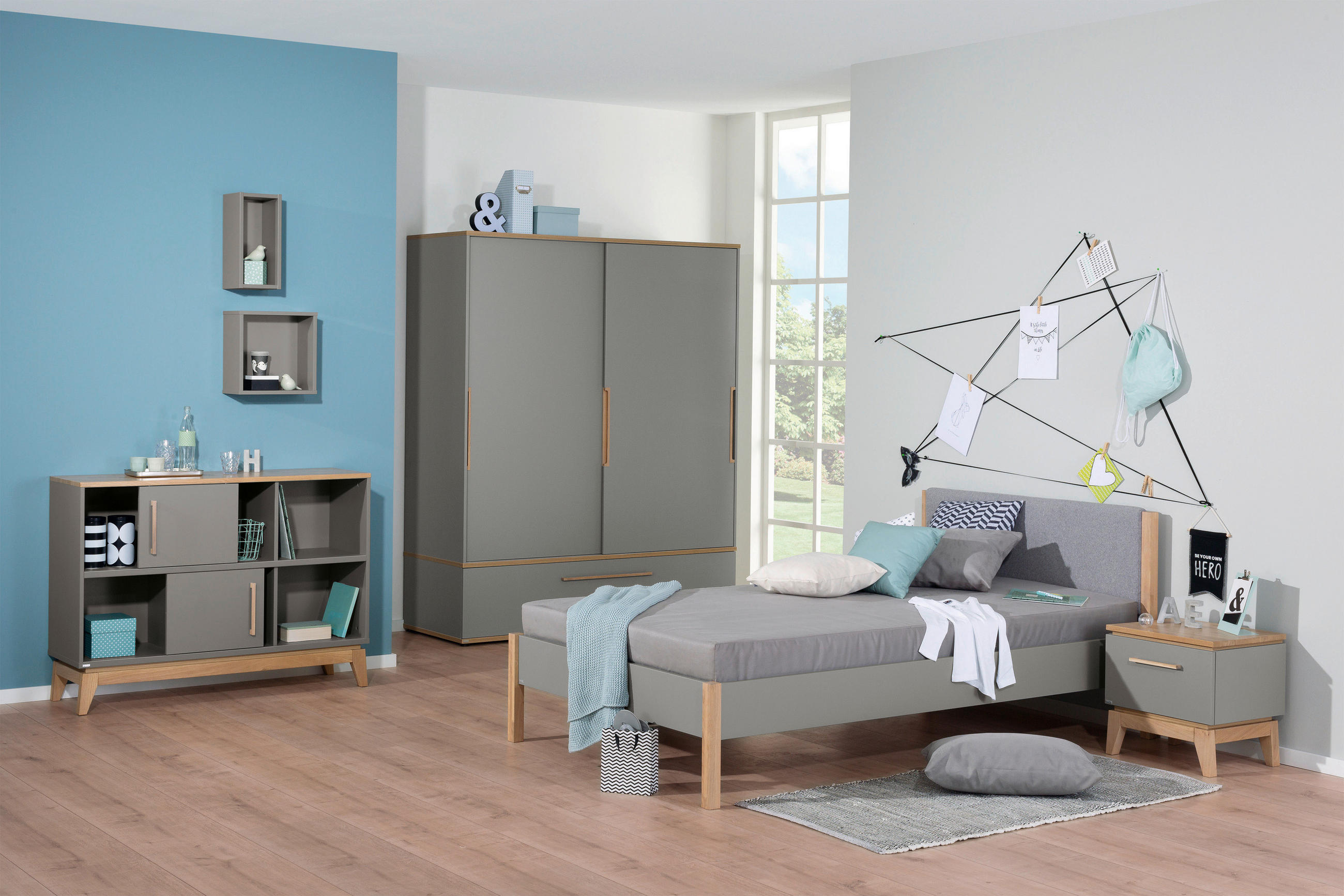 SCHIEBETÜRENSCHRANK 2-türig Grau, Eichefarben - Eichefarben/Grau, Design, Holz/Holzwerkstoff (164/200/62cm) - Paidi