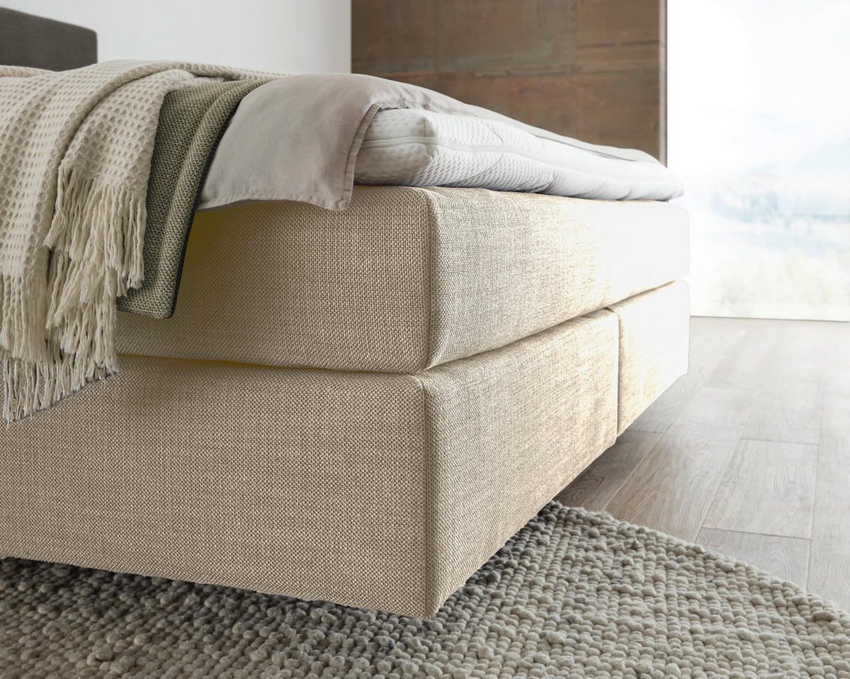 BOXSPRINGBETT 160/200 cm,  in Creme, Topper, Matratzen, H2 + H2 = mittel  - Creme/Schwarz, Design, Kunststoff/Textil (160/200cm) - Dieter Knoll