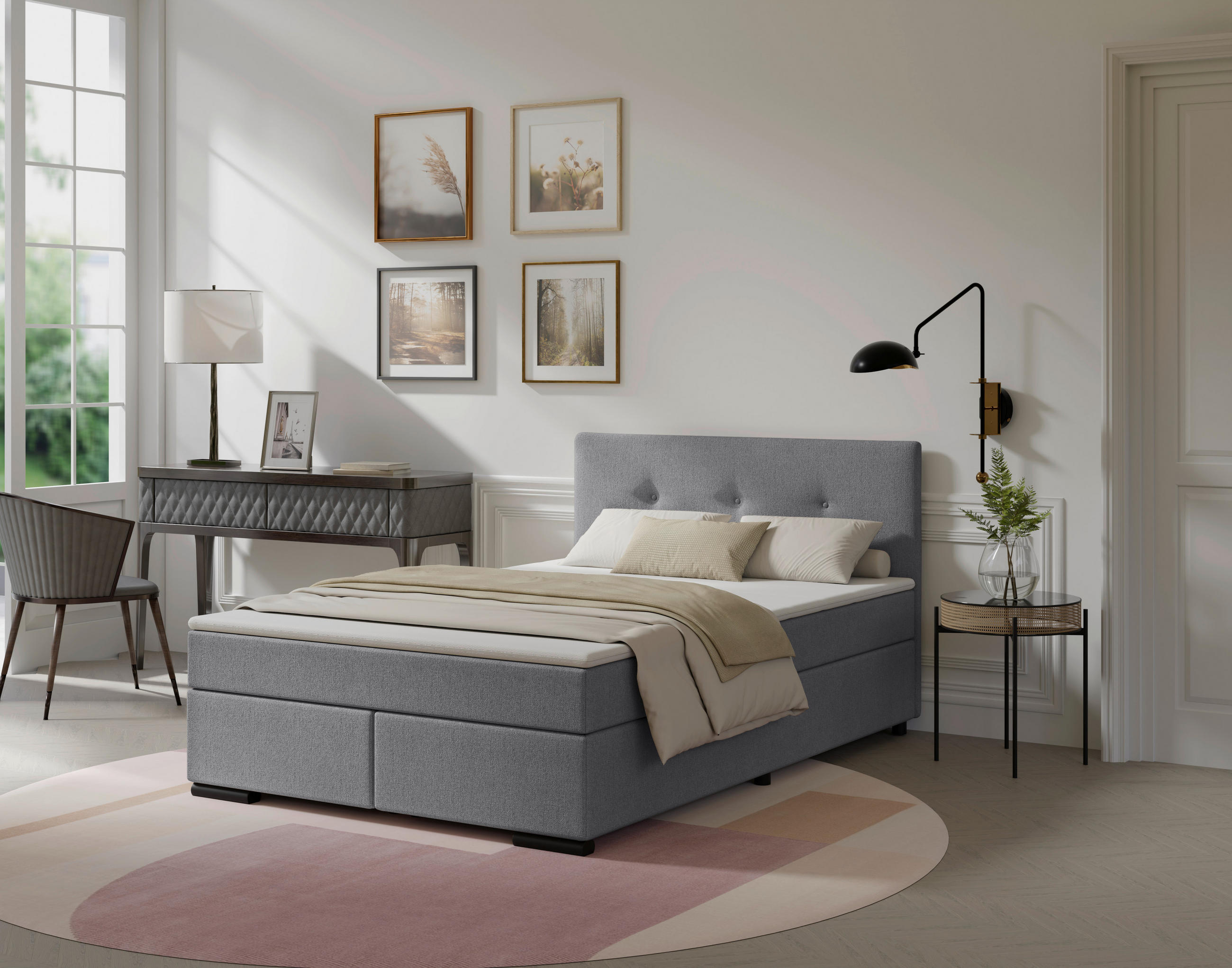 BOXSPRING POSTELJA 220 cm   x 120 cm  , tekstil, karton, les svetlo siva  - črna/svetlo siva, Moderno, karton/umetna masa (120cm) - P & B