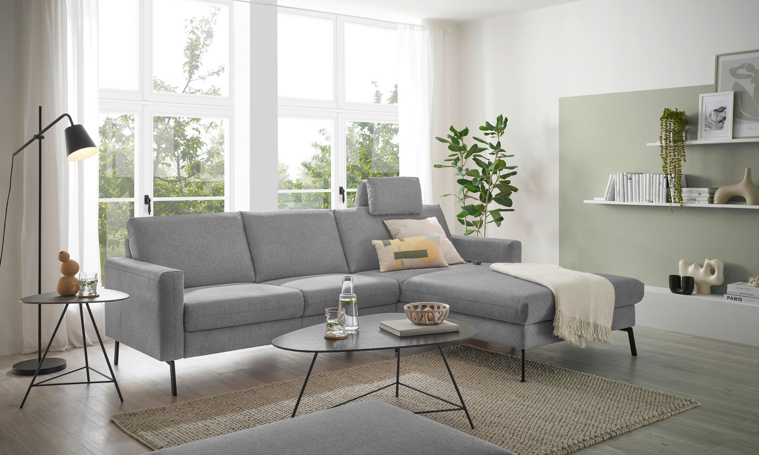 ECKSOFA Grau Flachgewebe  - Schwarz/Grau, Design, Textil/Metall (270/187cm) - Musterring