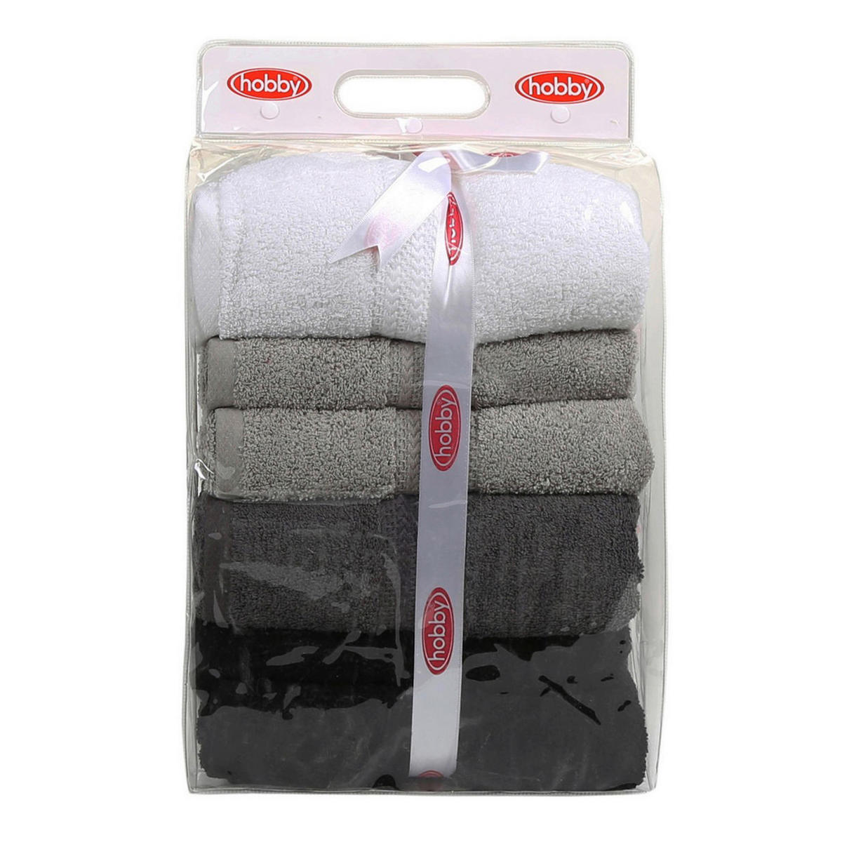 DUSCHTUCHSET Grau, Schwarz, Weiß, Dunkelgrau 4-teilig  - Dunkelgrau/Schwarz, Basics, Textil (70/140cm)