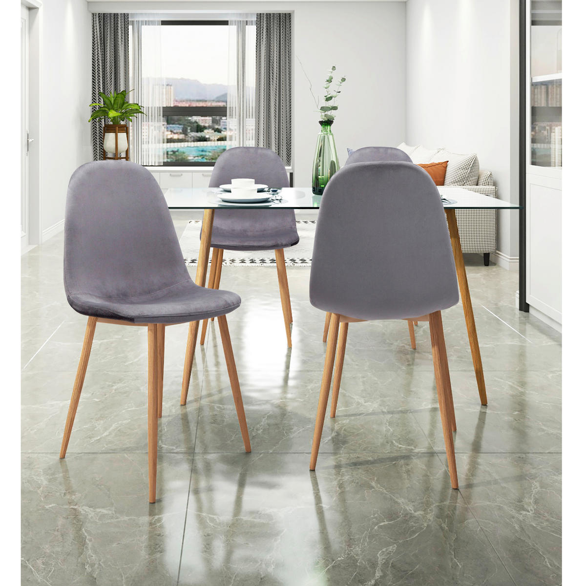 STUHL-SET Velours Anthrazit, Eichefarben  - Eichefarben/Anthrazit, Design, Textil/Metall (44/87/51cm) - MID.YOU