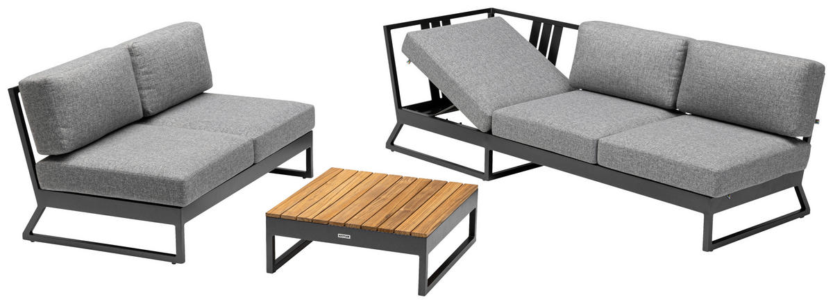 LOUNGEGARNITUR 218/218 cm Aluminium  - Anthrazit/Hellgrau, Basics, Textil/Metall (218/218cm) - Kettler