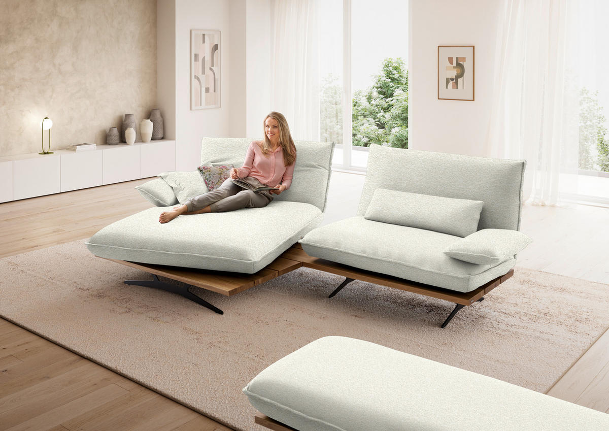ECKSOFA Chenille, Flachgewebe Creme, Wildeiche  - Wildeiche/Creme, Design, Holz/Textil (161/284cm) - Koinor