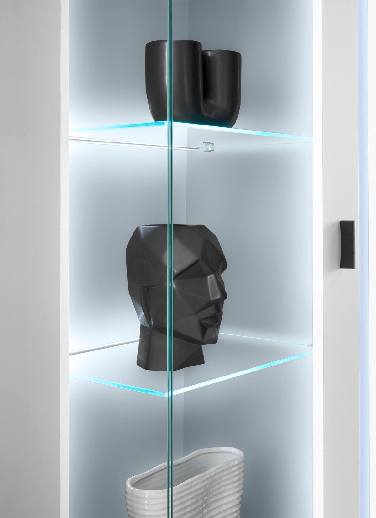VITRINE in Weiß  - Silberfarben/Schwarz, Design, Glas/Holzwerkstoff (80/200/35cm) - MID.YOU