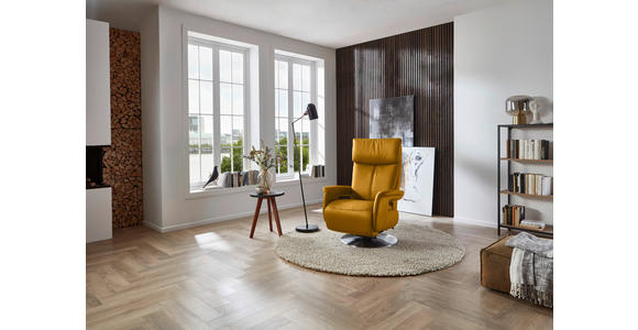 RELAXSESSEL in Leder Currygelb - Currygelb/Edelstahlfarben, Design, Leder/Metall (78/112/85cm) - Cantus
