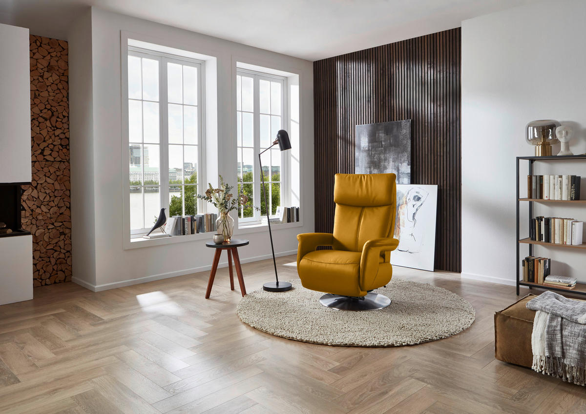 RELAXSESSEL in Leder Currygelb  - Currygelb/Edelstahlfarben, Design, Leder/Metall (78/112/85cm) - Cantus
