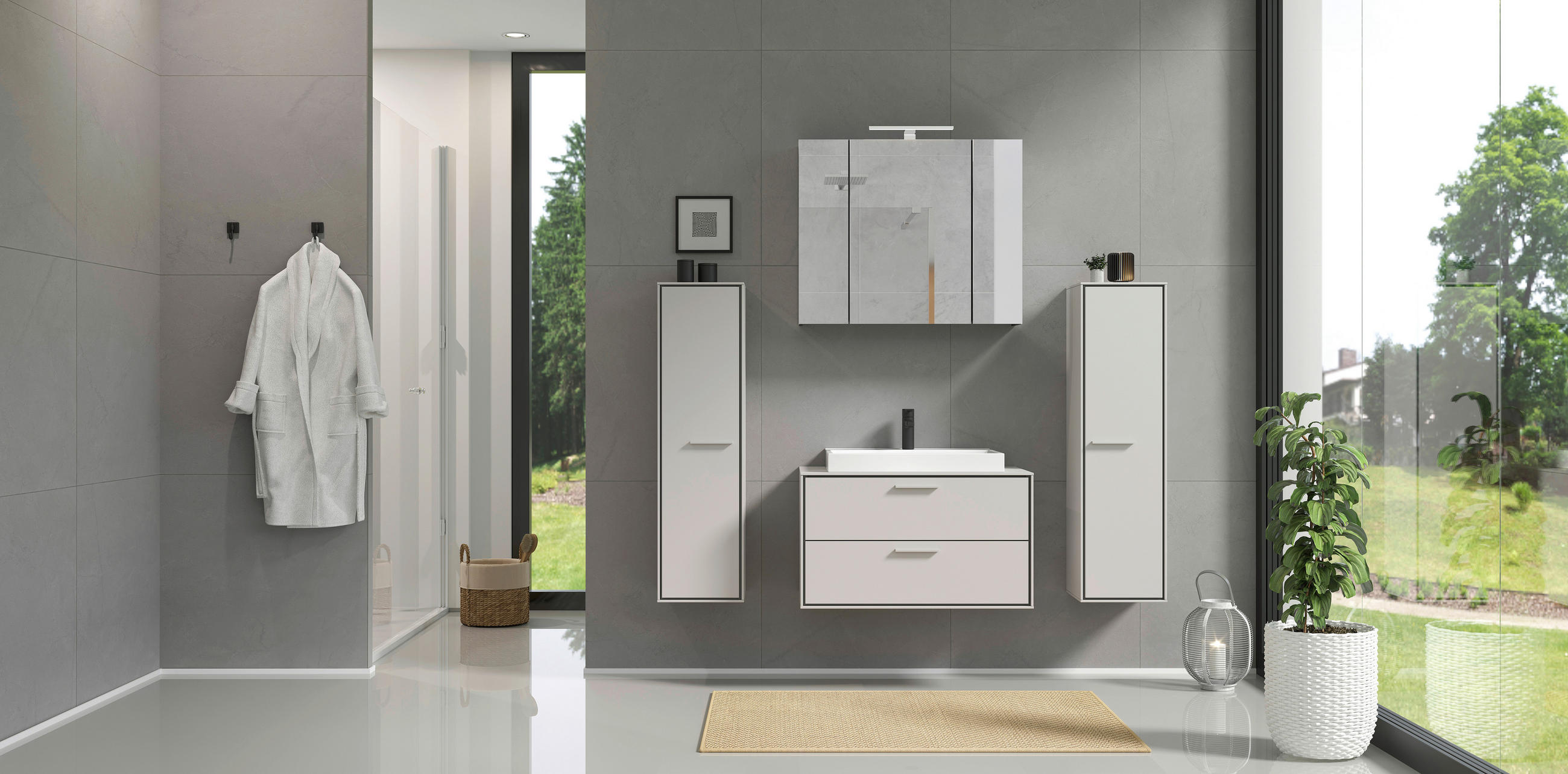Xora Spiegelschrank Graphit, Silber 80x71x23 cm