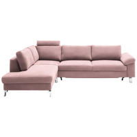 ECKSOFA in Velours Rosa  - Chromfarben/Rosa, Design, Textil/Metall (200/282cm) - Pure Home Lifestyle