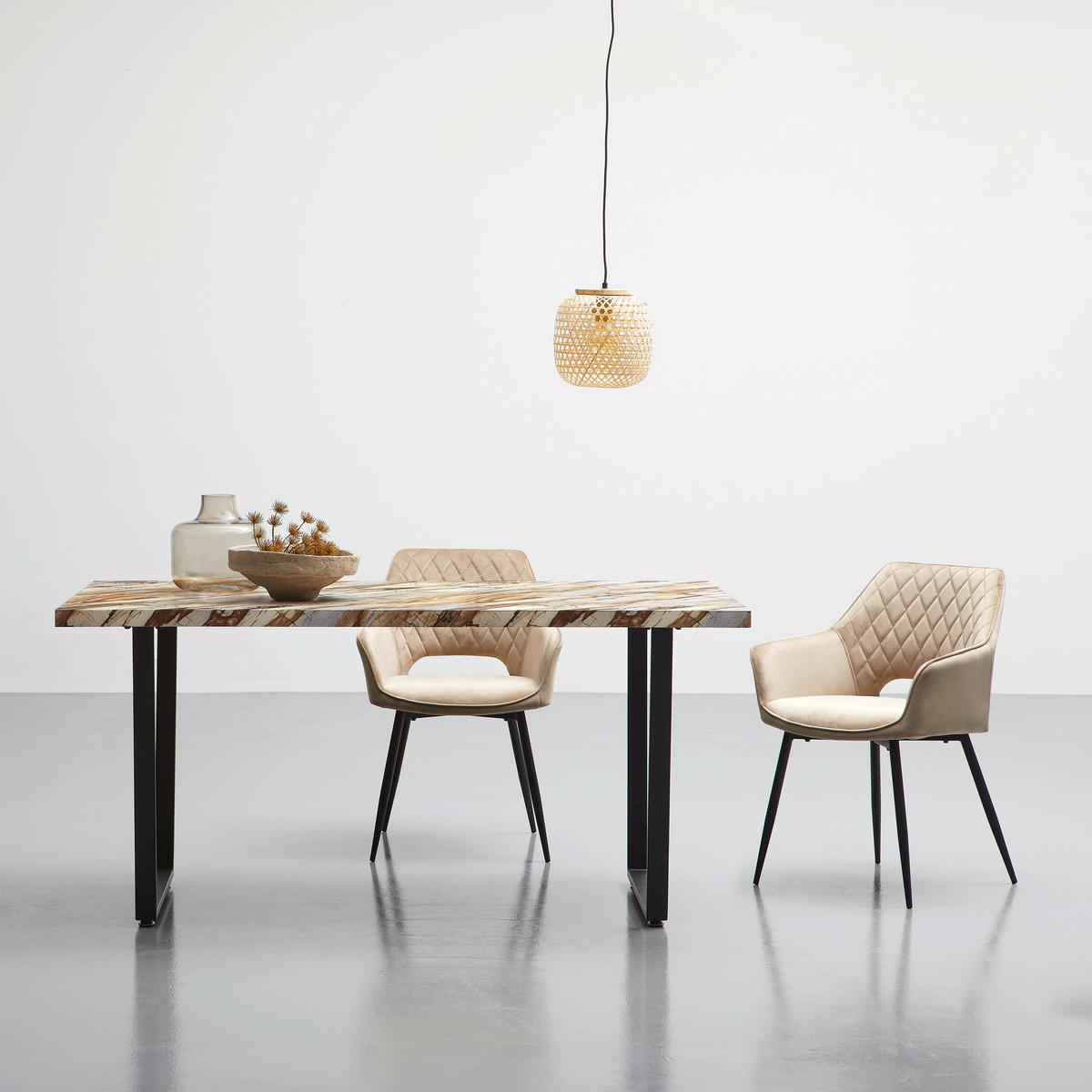 JÍDELNÍ STŮL, hnědá, bílá, 160/90/76 cm - bílá/černá, Moderní, kov/kompozitní dřevo (160/90/76cm) - P & B