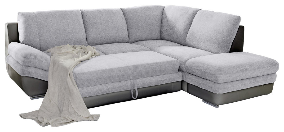 WOHNLANDSCHAFT in Grau, Dunkelgrau  - Chromfarben/Dunkelgrau, Modern, Textil/Metall (264/221cm) - MID.YOU