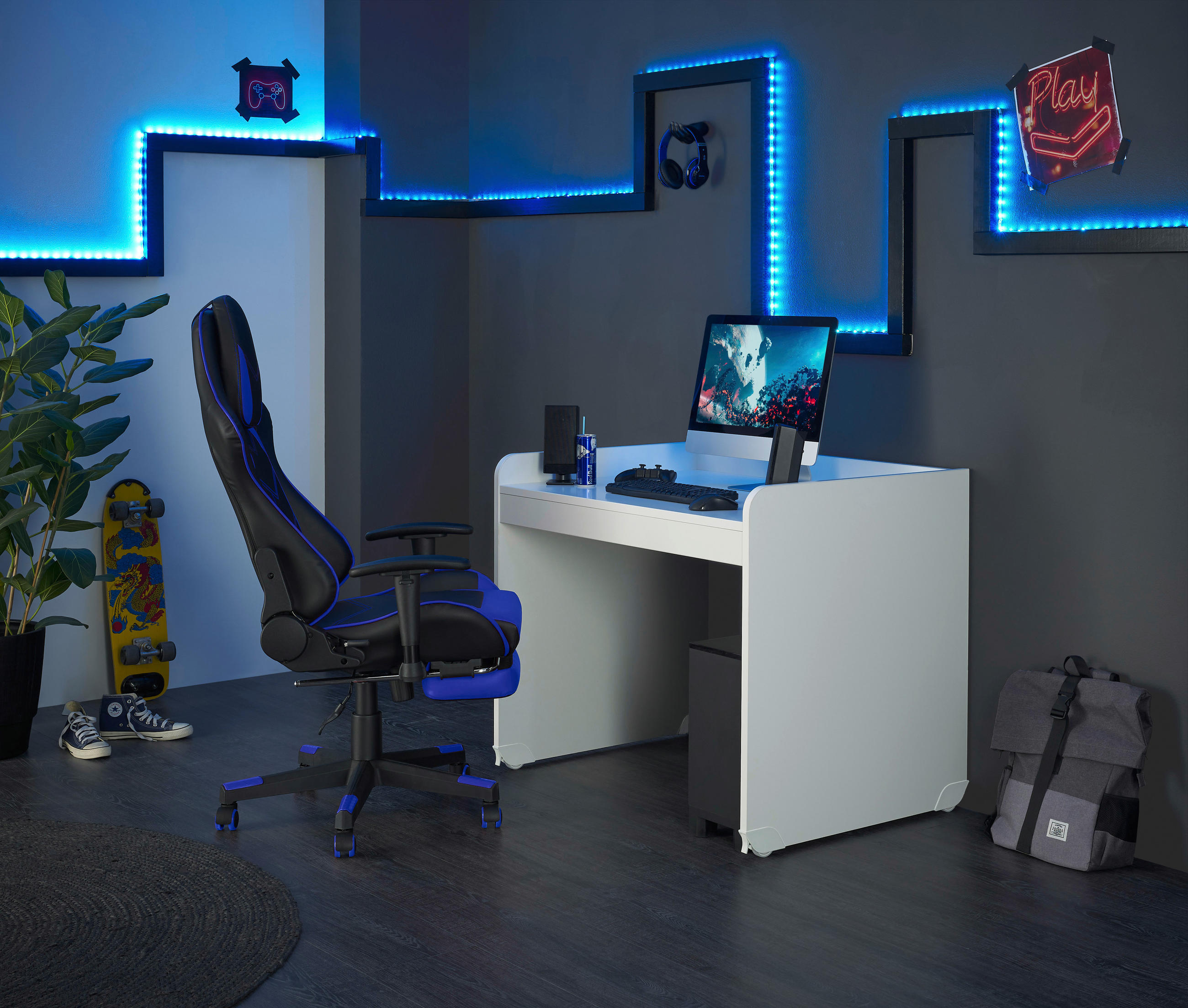 GAMER ASZTAL  - fehér, Modern, műanyag/faalapú anyag (104,4/72/84,3cm) - Xora