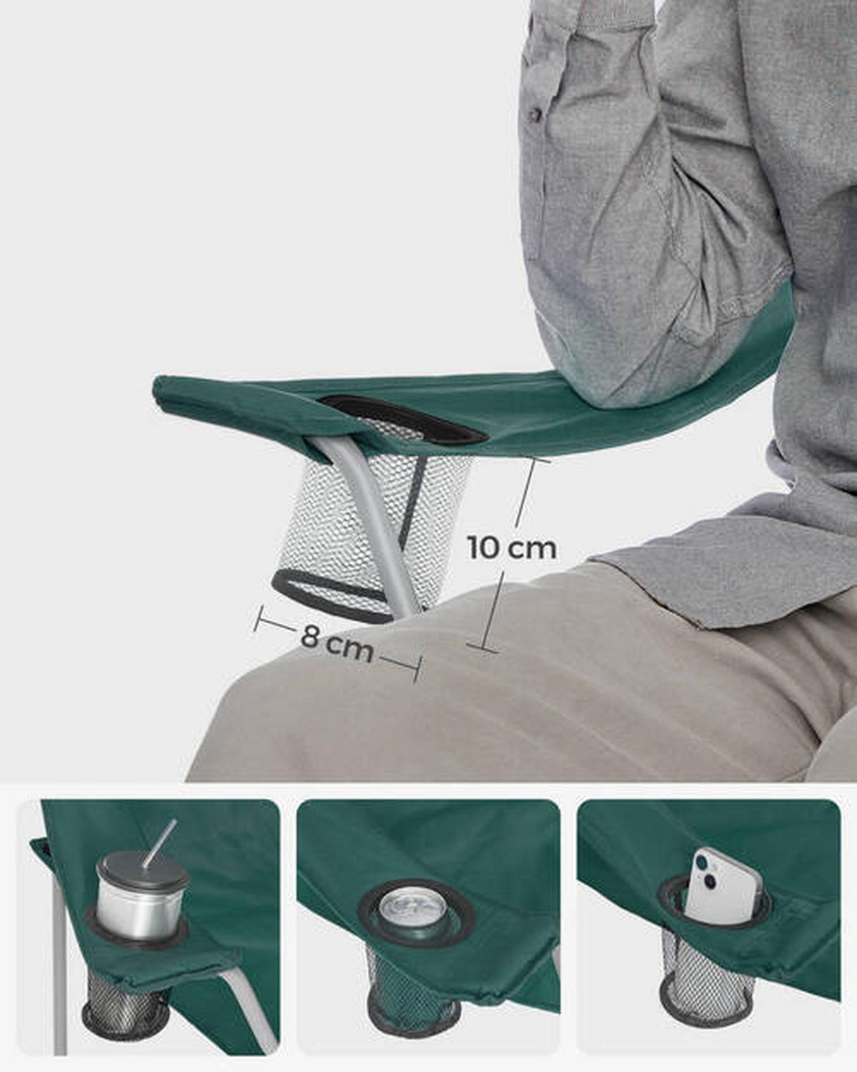 SADA KEMPINGOVÝCH ŽIDLÍ 2 ks,  - barvy stříbra/tmavě zelená, Basics, kov/textil (86/97/54cm) - Modante