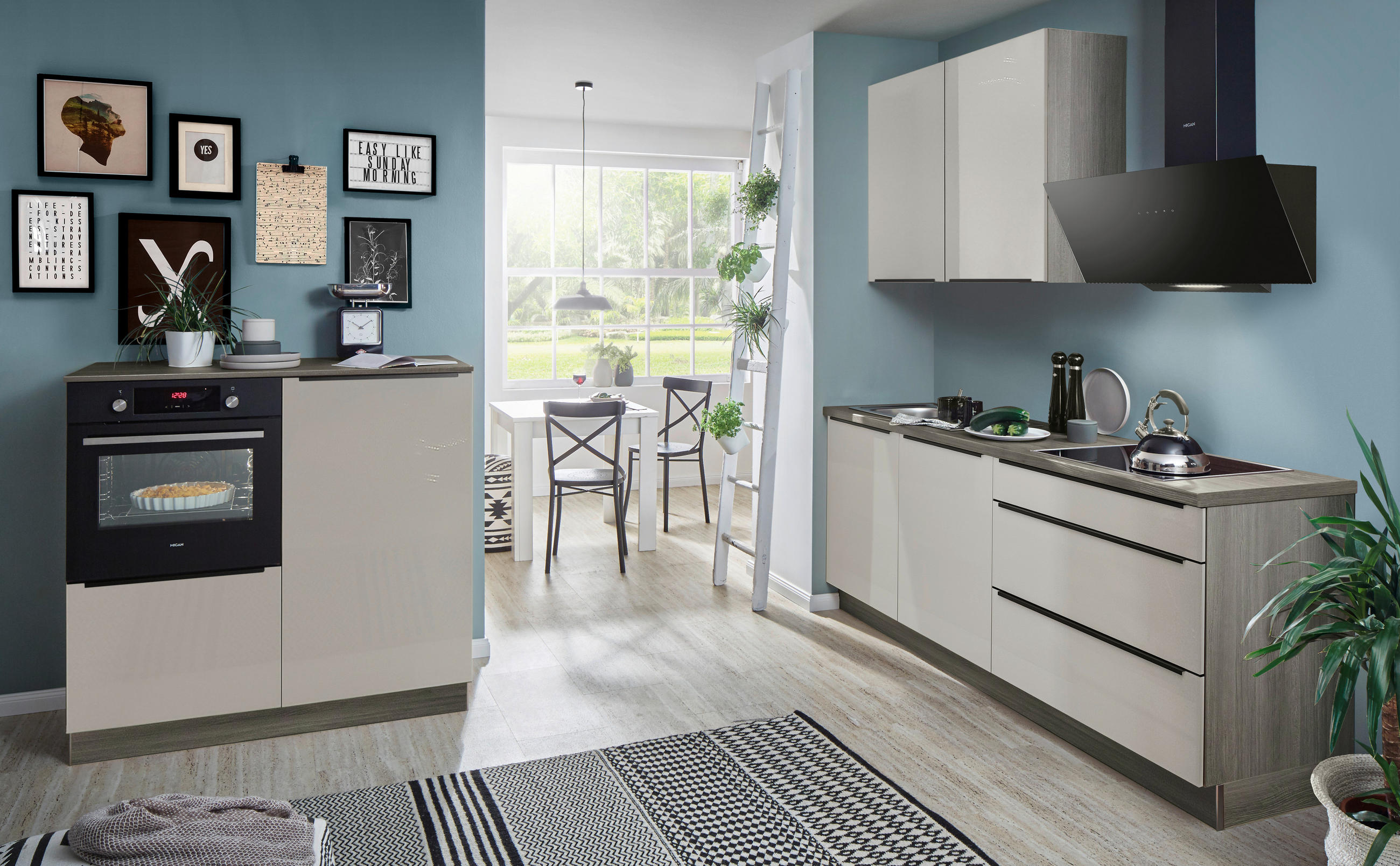 KÜCHENLEERBLOCK  120/210 cm  in Eiche grau, Grau Hochglanz  - Grau Hochglanz/Eiche grau, Design, Holzwerkstoff/Metall (120/210cm) - Welnova