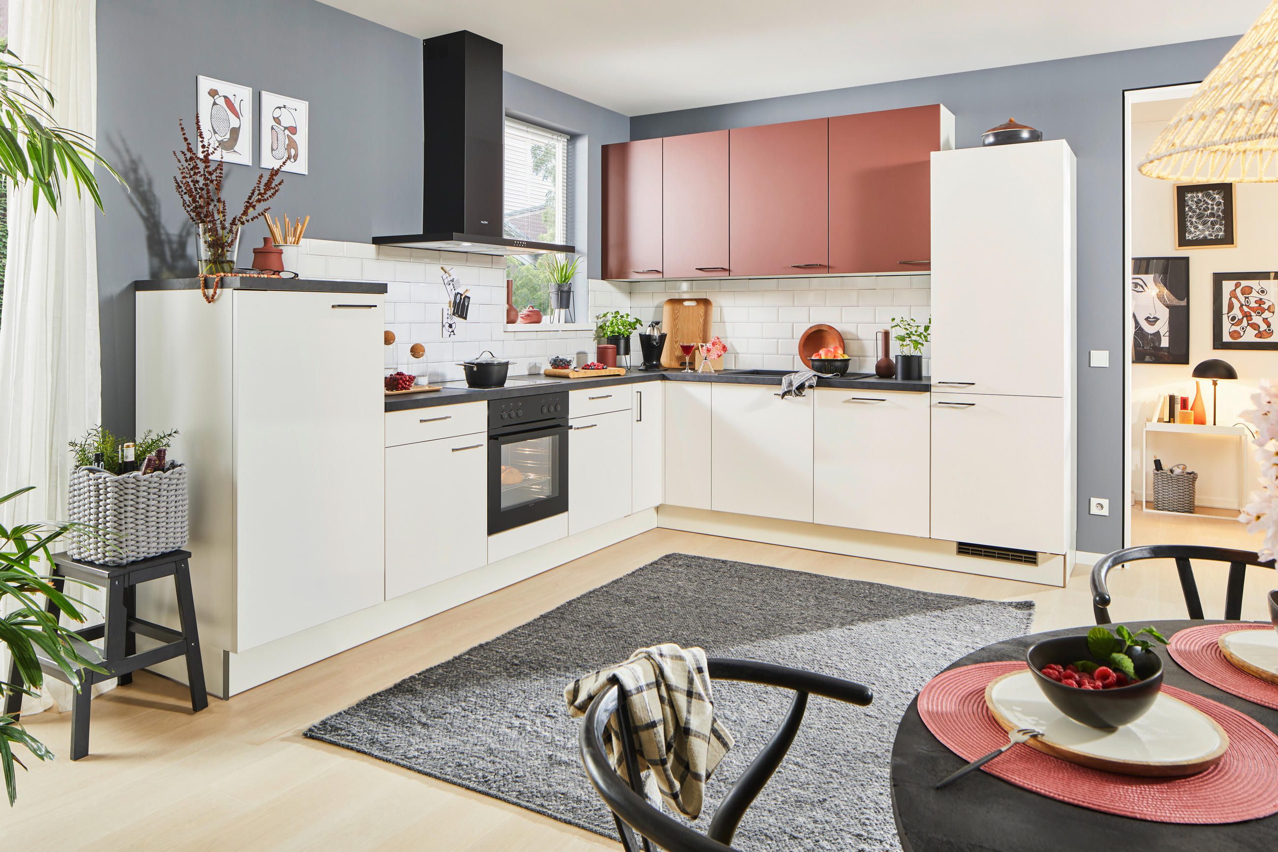 ECKKÜCHE 330/270 cm  in Rot, Weiß  - Rot/Schwarz, Design, Holzwerkstoff/Metall (330/270cm) - Xora