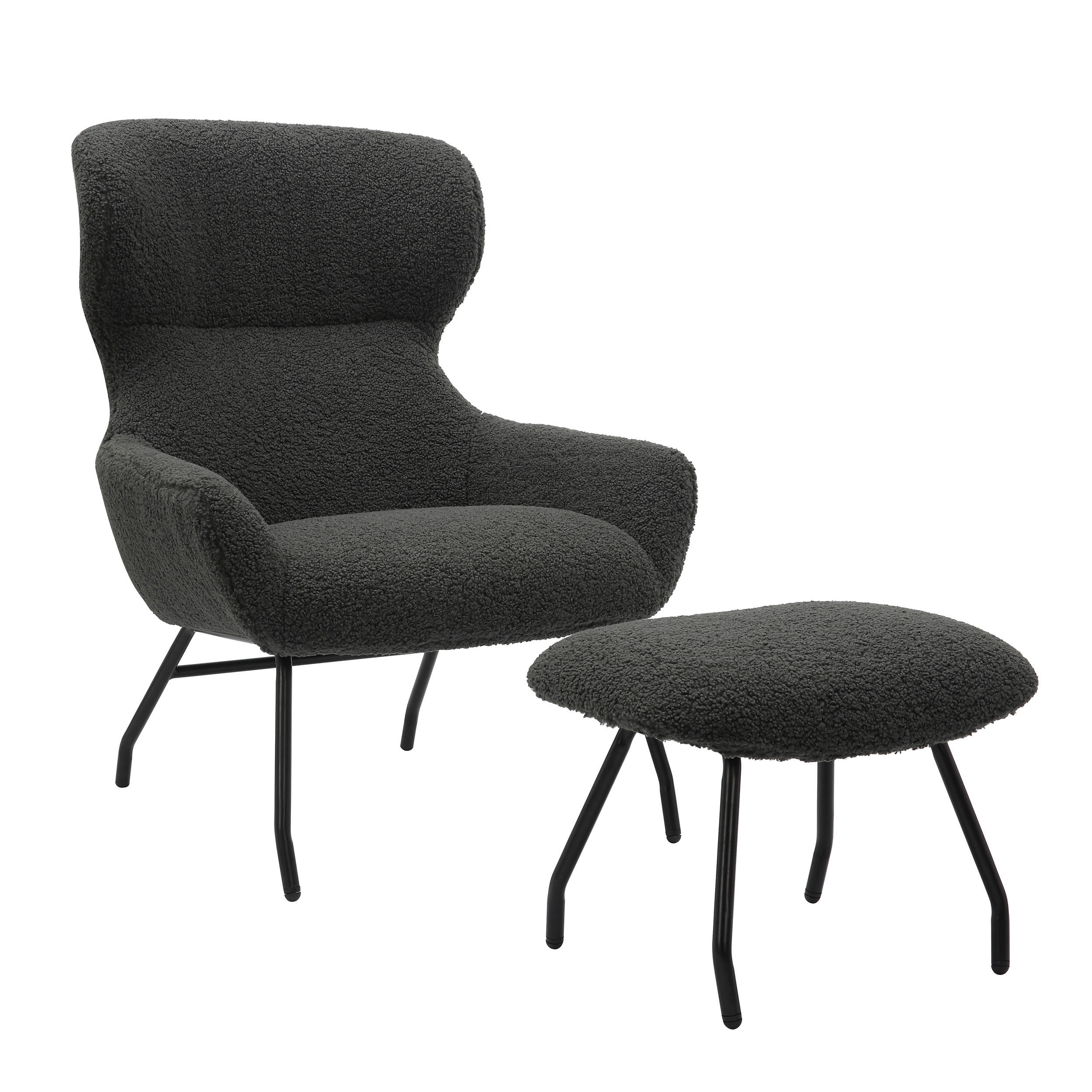 SESSELSET Teddystoff Hocker    - Anthrazit/Schwarz, MODERN, Textil/Metall (79/103/82cm) - Livetastic