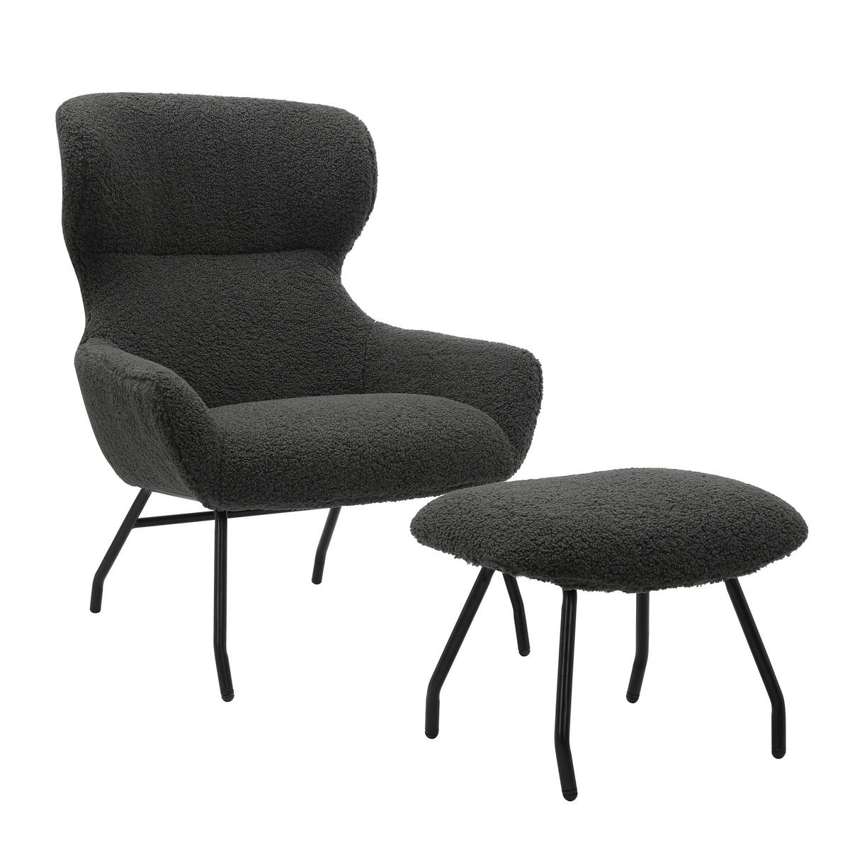 SESSELSET in Teddystoff Anthrazit  - Anthrazit/Schwarz, MODERN, Textil/Metall (79/103/82cm) - Livetastic